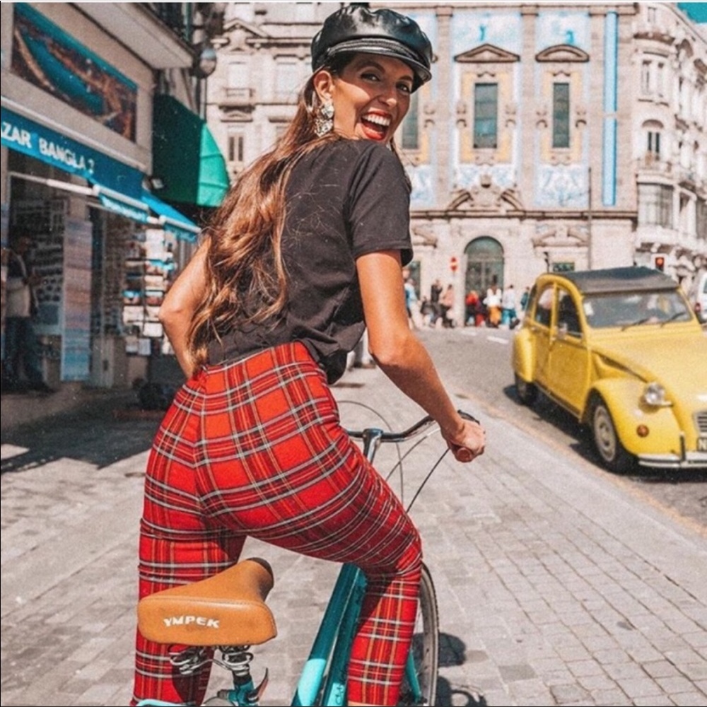 Zara Red Tartan Skinny Pants